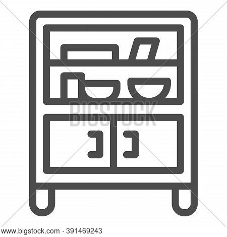Cabinet With Glass And Shelves Line Icon, Furniture Concept, Buffet Sign On White Background, Cupboa