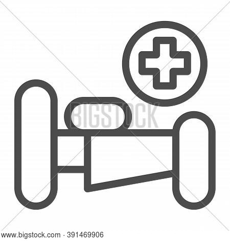 Hospital Bed With Cross Line Icon, Medical Concept, Emergency Service Sign On White Background, Hosp