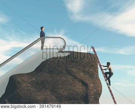 Two Man Climbing On A Rock  . Work Smart Not Hard Concept . This Is A 3d Render Illustration .