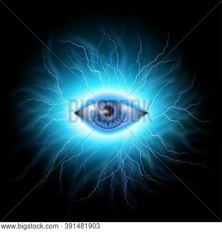 Abstract Symbol Of All-seeing Eye On Dark For Decoration T-shirt. Concept Magic Occultism