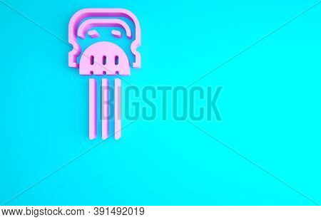 Pink Flamenco Woman Accessories Icon Isolated On Blue Background. Peineta. Spanish Comb. Minimalism 