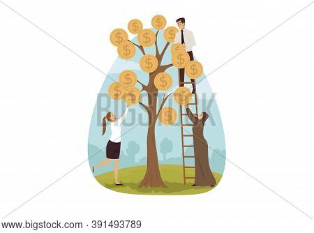 Invesment, Business, Profit, Growth, Development Concept. Team Of Businessman And Woman Manager Grow
