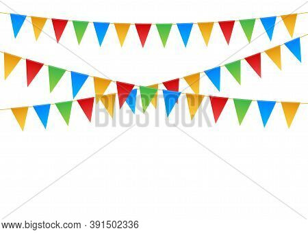 Birthday Party Invitation Banners. Set Of Flag Garlands. Vector Stock Illustration.