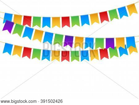 Birthday Party Invitation Banners. Set Of Flag Garlands. Vector Stock Illustration.