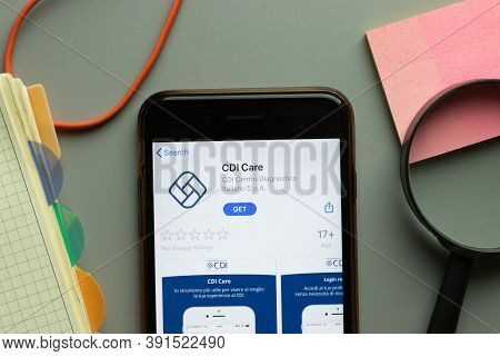New York, Usa - 26 October 2020: Cdi Care Mobile App Logo On Phone Screen Close Up, Illustrative Edi