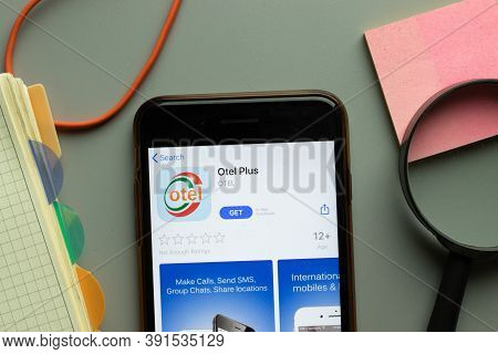 New York, Usa - 26 October 2020: Otel Plus Mobile App Logo On Phone Screen Close Up, Illustrative Ed