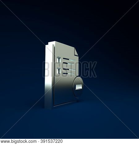 Silver Document With Minus Icon Isolated On Blue Background. Clear Document. Remove File Document. D
