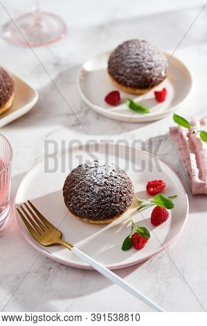French Traditional Choux Pastry Ball. Choux With Currant Filling And Chantilly Cream.