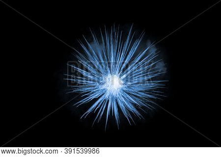 Beautiful Blue Big Bang Science Object With Glowing Core. Scientific Artificial Scene In Microcosm O