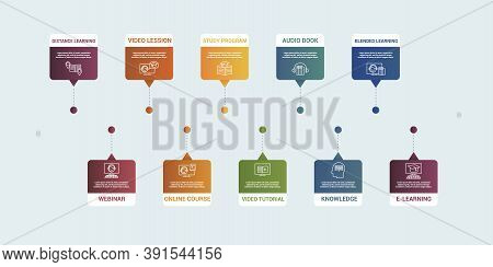 Infographic E-learning Template. Icons In Different Colors. Include Distance Learning, E-learning, B