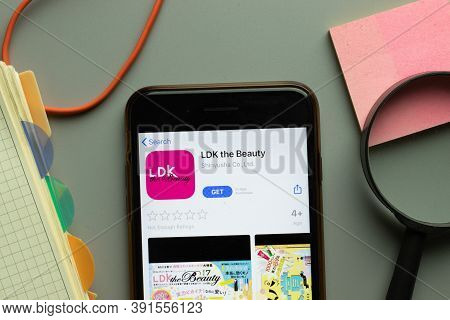 New York, Usa - 26 October 2020: Ldk The Beauty Mobile App Logo On Phone Screen Close Up, Illustrati