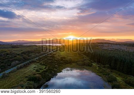 Aerial Of Lake In A Peatbog By Clooney, Portnoo - County Donegal, Ireland