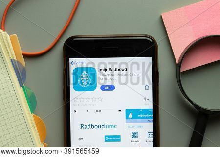 New York, Usa - 26 October 2020: Mijnradboud Mobile App Logo On Phone Screen Close Up, Illustrative 
