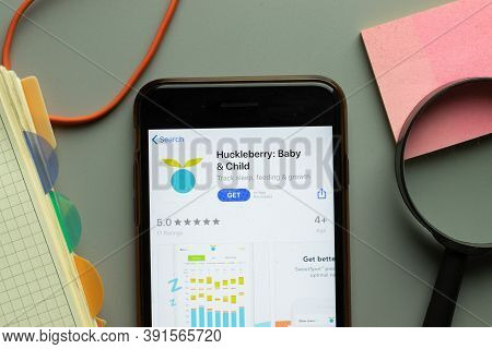 New York, Usa - 26 October 2020: Huckleberry Baby Child Mobile App Logo On Phone Screen Close Up, Il