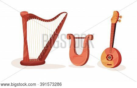 Musical Instruments With Domra And Harp Vector Set