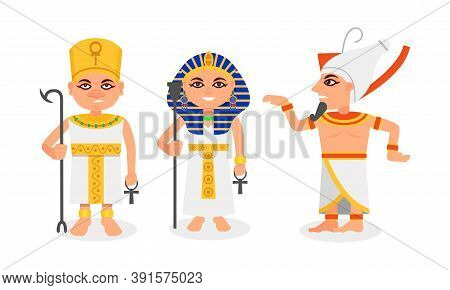 Pharaoh In Nemes Headdress As Monarchs Of Ancient Egypt Vector Set