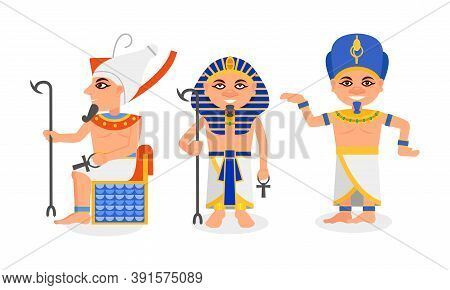 Pharaoh In Nemes Headdress As Monarchs Of Ancient Egypt Vector Set
