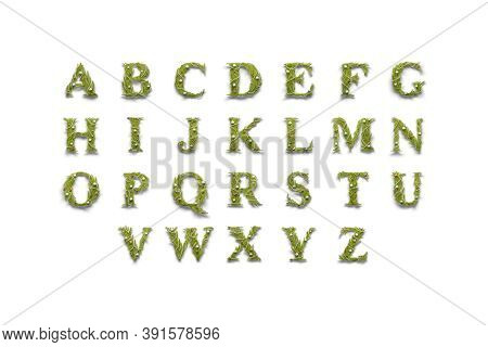 Decorative Capital Aphabet, New Year Font Mock Up Isolated, 3d Rendering. December Decoration Upperc
