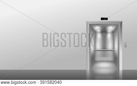 Building Entrance With Blank Wall And Elevator Realistic Vector Illustration.