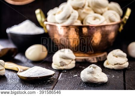 Sweet Suspiro Or Meringue Is A Homemade Sweet Made From Egg Whites And Sugar. Sigh, Typical Brazilia