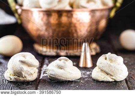 Homemade Cookie Or Candy Made From Beaten Egg White. Sigh Or Meringue Call