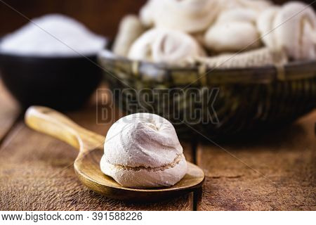 Homemade Biscuit Typical Of Brazil, Sigh, Called Merengue. Made With Beaten Whites And Sugar. Fast F