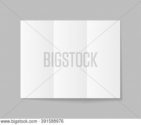 Brochure Mockup With Trifold. Paper Leaflet With Fold. Blank White Flyer With Shadow. Template For A