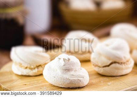 Breakfast Or Afternoon Snack. Homemade Cookies Called Sighs Or Meringue