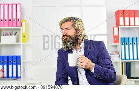 Enjoyment. Tea Time. Bearded Man Drinking Hot Beverage. Breakfast Tea. Morning Beverage. You Have To