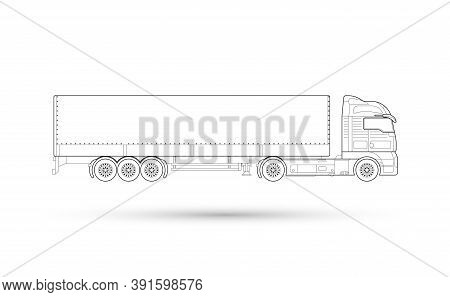 Tractor Trailer Icon. Isolated Technical Drawing. Thin Line Illustration Of Transportation. 10 Eps D