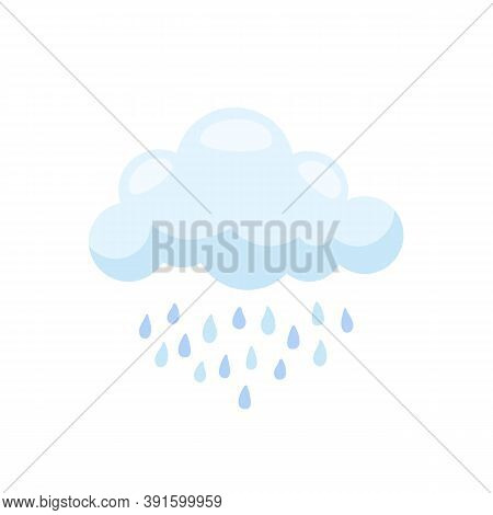 Cloud Sky With Rain Drops Isolated On White Background.  Weather Cloud Rainy Icon. Vector Stock
