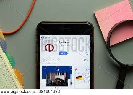 New York, Usa - 26 October 2020: Anadolu Mobile App Logo On Phone Screen Close Up, Illustrative Edit