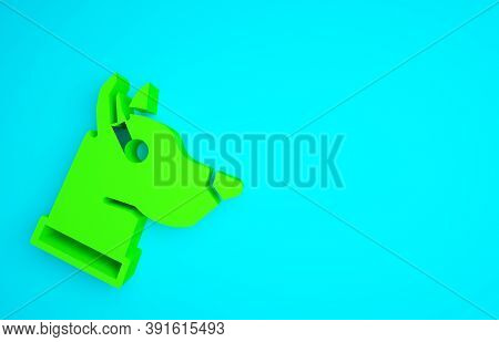 Green Dog Head Icon Isolated On Blue Background. Minimalism Concept. 3d Illustration 3d Render