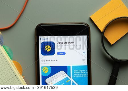 New York, Usa - 26 October 2020: Dijital Operator Mobile App Logo On Phone Screen Close Up, Illustra