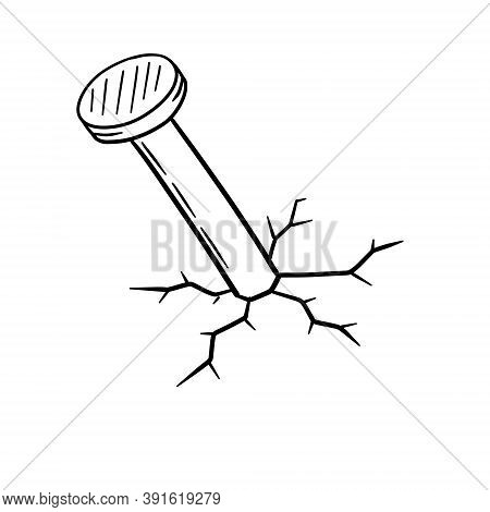 Nail. Peg Driven Into The Wall. Cracks And Fractures. Repair And Fix. Place For Picture. Funny Sketc