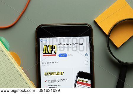 New York, Usa - 26 October 2020: Aftonbladet Nyheter Mobile App Logo On Phone Screen Close Up, Illus