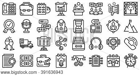 Event Management Icons Set. Outline Set Of Event Management Vector Icons For Web Design Isolated On 