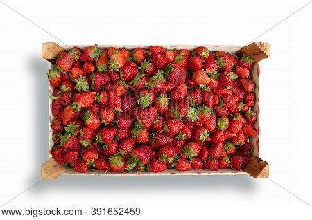 Box Of Strawberries On A White Background. Variety Of Berries Victoria. Food Fructarians