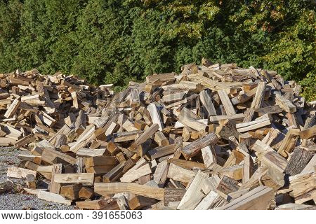 Piles Of Cordwood At Landscape Nursery Ready For Customer Sales