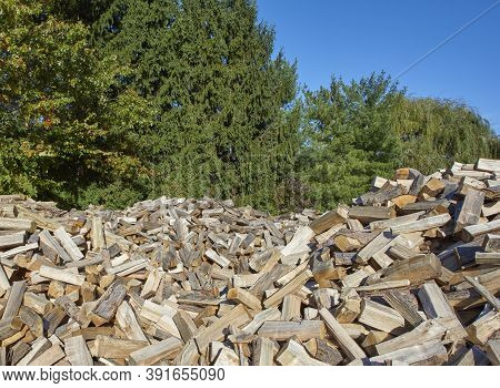 Piles Of Cordwood At Landscape Nursery Ready For Customer Sales
