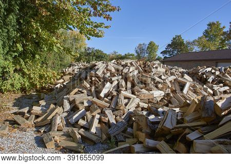 Piles Of Cordwood At Landscape Nursery Ready For Customer Sales