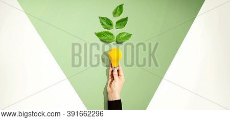 Person Holding A Light Bulbs With Green Leaves