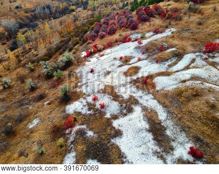Distant View Of Chalk Butte Hill In Autumn