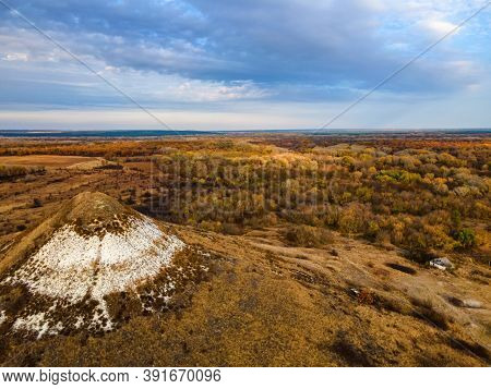 Distant View Of Chalk Butte Hill In Autumn