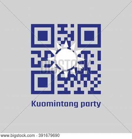 Qr Code Set Color Of Kuomintang Flag, A White Sun With Twelve Rays On Blue Background.