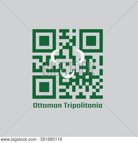 Qr Code Set Color Of Ottoman Tripolitania 18th Century Flag, Three White Crescent On Green.