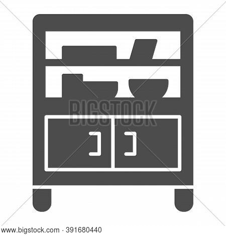 Cabinet With Glass And Shelves Solid Icon, Furniture Concept, Buffet Sign On White Background, Cupbo