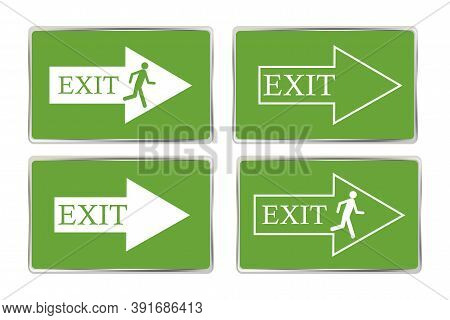 Vector Fire Exit Sign. Green Safety Sign. Escape Route Sign. Emergency Action Icon. Stock Image.