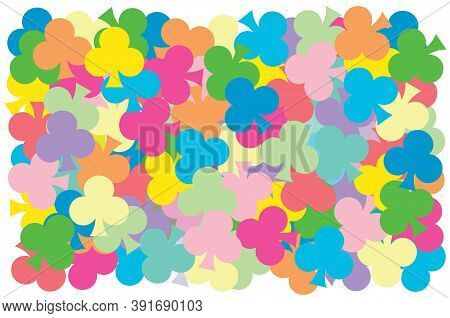 Multi Color Of Clubs Card Put Overlap To Pattern. Colorful Of Geometry Shape Overlay To Texture Of B