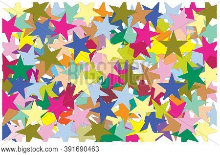 Multi Color Of Star Put Overlap To Pattern. Colorful Of Geometry Shape Overlay To Texture Of Backdro